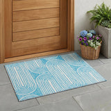 2' X 3' Teal and White Abstract Washable Non Skid Indoor Outdoor Area Rug