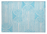 2' X 3' Teal and White Abstract Washable Non Skid Indoor Outdoor Area Rug