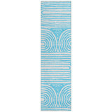 2' X 8' Teal and White Abstract Washable Non Skid Indoor Outdoor Area Rug