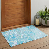 3' X 5' Teal Abstract Washable Non Skid Indoor Outdoor Area Rug