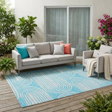 5' X 8' Teal Abstract Washable Non Skid Indoor Outdoor Area Rug