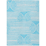 5' X 8' Teal Abstract Washable Non Skid Indoor Outdoor Area Rug