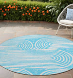 8' Round Teal Round Abstract Washable Non Skid Indoor Outdoor Area Rug