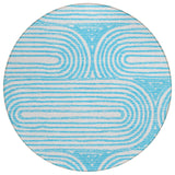 8' Round Teal Round Abstract Washable Non Skid Indoor Outdoor Area Rug
