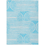 8' X 10' Teal and White Abstract Washable Non Skid Indoor Outdoor Area Rug