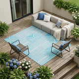 8' X 10' Teal and White Abstract Washable Non Skid Indoor Outdoor Area Rug