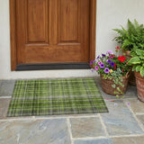 2' X 3' Green Black and Gray Plaid Washable Non Skid Indoor Outdoor Area Rug