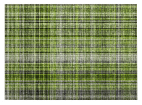 2' X 3' Green Black and Gray Plaid Washable Non Skid Indoor Outdoor Area Rug