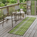 2' X 8' Green Black and Gray Plaid Washable Non Skid Indoor Outdoor Area Rug
