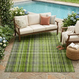 5' X 8' Green Plaid Washable Non Skid Indoor Outdoor Area Rug