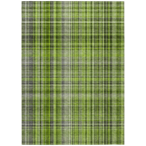 5' X 8' Green Plaid Washable Non Skid Indoor Outdoor Area Rug