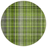 8' X 8' Green Black and Gray Round Plaid Washable Non Skid Indoor Outdoor Area Rug