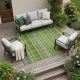 8' X 10' Green Plaid Washable Non Skid Indoor Outdoor Area Rug