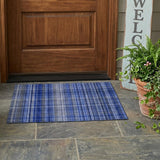 3' X 5' Navy Blue Plaid Washable Non Skid Indoor Outdoor Area Rug