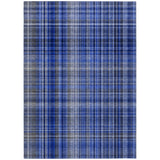 3' X 5' Navy Blue Plaid Washable Non Skid Indoor Outdoor Area Rug