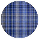 8' Round Navy Blue Round Plaid Washable Non Skid Indoor Outdoor Area Rug