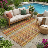 5' X 8' Orange Plaid Washable Non Skid Indoor Outdoor Area Rug