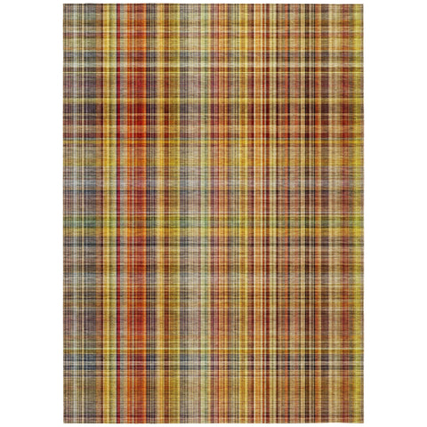 5' X 8' Orange Plaid Washable Non Skid Indoor Outdoor Area Rug