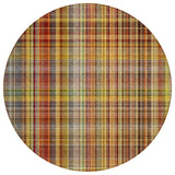 8' Round Orange Round Plaid Washable Non Skid Indoor Outdoor Area Rug