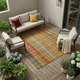 8' X 10' Orange Plaid Washable Non Skid Indoor Outdoor Area Rug
