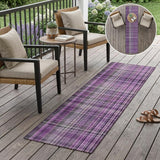 8' Runner Purple Plaid Washable Non Skid Indoor Outdoor Runner Rug