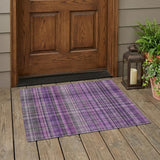 3' X 5' Purple and Gray Plaid Washable Non Skid Indoor Outdoor Area Rug