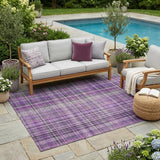 5' X 8' Purple and Gray Plaid Washable Non Skid Indoor Outdoor Area Rug