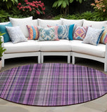 8' Round Purple Round Plaid Washable Non Skid Indoor Outdoor Area Rug