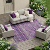 8' X 10' Purple Plaid Washable Non Skid Indoor Outdoor Area Rug