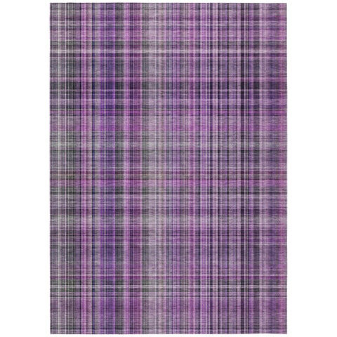 8' X 10' Purple Plaid Washable Non Skid Indoor Outdoor Area Rug