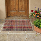 2' X 3' Red Orange and Brown Plaid Washable Non Skid Indoor Outdoor Area Rug