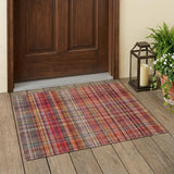 3' X 5' Red Orange and Brown Plaid Washable Non Skid Indoor Outdoor Area Rug