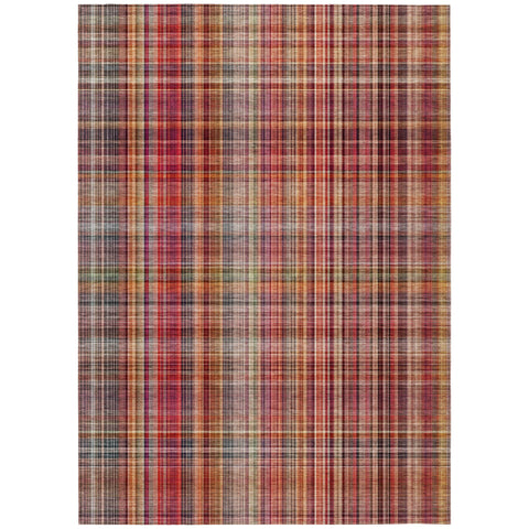 3' X 5' Red Orange and Brown Plaid Washable Non Skid Indoor Outdoor Area Rug