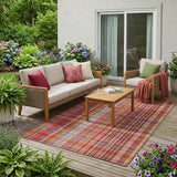 5' X 8' Red Plaid Washable Non Skid Indoor Outdoor Area Rug