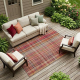 8' X 10' Red Plaid Washable Non Skid Indoor Outdoor Area Rug