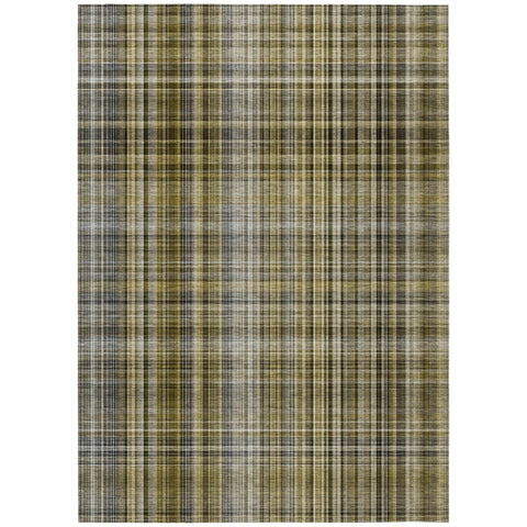 3' X 5' Green Beige and Gray Plaid Washable Non Skid Indoor Outdoor Area Rug