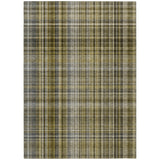 5' X 8' Green Beige and Gray Plaid Washable Non Skid Indoor Outdoor Area Rug