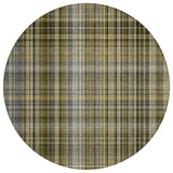 8' X 8' Green Beige and Gray Round Plaid Washable Non Skid Indoor Outdoor Area Rug