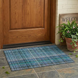 2' X 3' Blue Teal and Gray Plaid Washable Non Skid Indoor Outdoor Area Rug