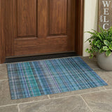 3' X 5' Blue Teal and Gray Plaid Washable Non Skid Indoor Outdoor Area Rug