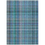 3' X 5' Blue Teal and Gray Plaid Washable Non Skid Indoor Outdoor Area Rug