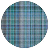 8' X 8' Blue Teal and Gray Round Plaid Washable Non Skid Indoor Outdoor Area Rug