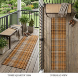 2' X 8' Orange Brown and Gray Plaid Washable Non Skid Indoor Outdoor Area Rug