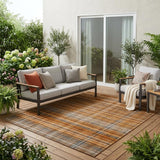 5' X 8' Terra Cotta Plaid Washable Non Skid Indoor Outdoor Area Rug