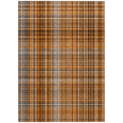 5' X 8' Terra Cotta Plaid Washable Non Skid Indoor Outdoor Area Rug