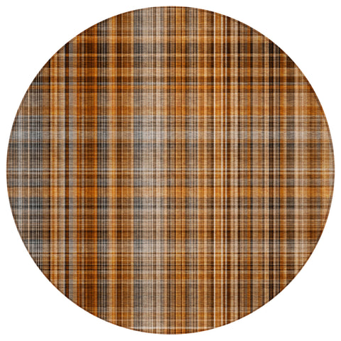 8' Round Terra Cotta Round Plaid Washable Non Skid Indoor Outdoor Area Rug