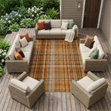 8' X 10' Terra Cotta Plaid Washable Non Skid Indoor Outdoor Area Rug