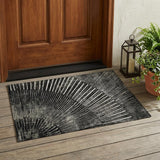 2' X 3' Black and Ivory Abstract Washable Non Skid Indoor Outdoor Area Rug