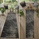 8' Runner Black and Ivory Abstract Washable Non Skid Indoor Outdoor Runner Rug