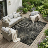 8' X 10' Black and Ivory Abstract Washable Non Skid Indoor Outdoor Area Rug